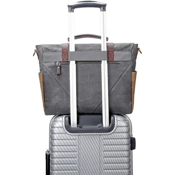 Messenger Bag for Men, Waterproof Genuine Leather Waxed Canvas Briefcase 15.6 ""